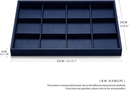 Oirlv Stackable Premium Leather Jewelry Trays 12 Grid Jewelry Drawer Organizer Trays Bracelet Earrings Watches Showcase Display Organizer