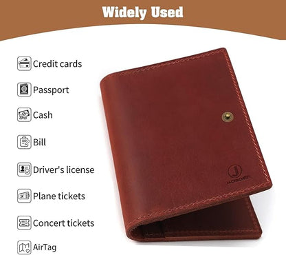 Jack&Chris Genuine Leather Passport Holder For Travel, RFID Blocking Handmade Passport Holder with Card Case Organized & Safe, Quality Travel Essentials for Women and Men for Gifting, Red