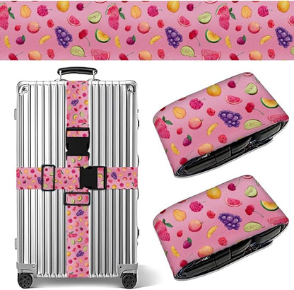 2PC,Fruit Pattern Luggage Strap 1.97 x 70.84 inch Pink Background Watercolor Fruit Design Adjustable Suitcase Belt Durable Nylon Baggage Identifier for Fun Summer Travel