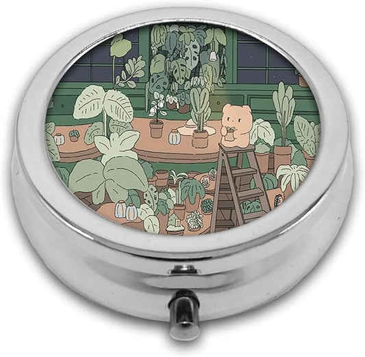 Pill Box,Cute Kawaii Anime Round Pill Box 3 Compartment Decorative Pocket Purse Portable Mini Travel Medicine Tablet Vitamin Holder Organizer Pill Case