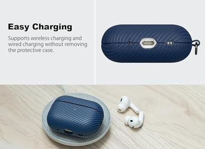 Leather Case - for AirPods Pro 3 Case Cover with Keychain - Selected Skin-friendly Leather, Carbon Fibre Texture, Handmade Shockproof Hard Cover for AirPods Pro 3rd Generation Earbuds - White