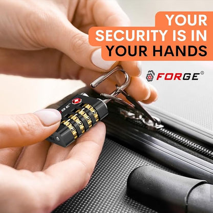 Forge Dual-Opening: Key or Combination Access Lock, TSA Approved Locks for Luggage, Pelican case, Travel, Gym, School, Stainless Steel Shackle. (Black, 4 Pk)