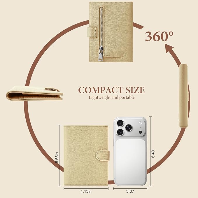 Genuine Leather Passport Holder for Women Men, Hidden Airtag Pocket, RFID Blocking, Zippered Coins Pocket & Cash Compartment Travel Gifts Essentials Passport Cover Case - Warm Grey