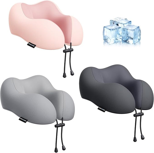 Travel Pillow for Airplane-3 Pack Memory Foam Neck Pillows, Soft Support Travel Essentials for Travelling, Sleeping Rest, Car, Train and Home Use(Grey&Black&Pink)