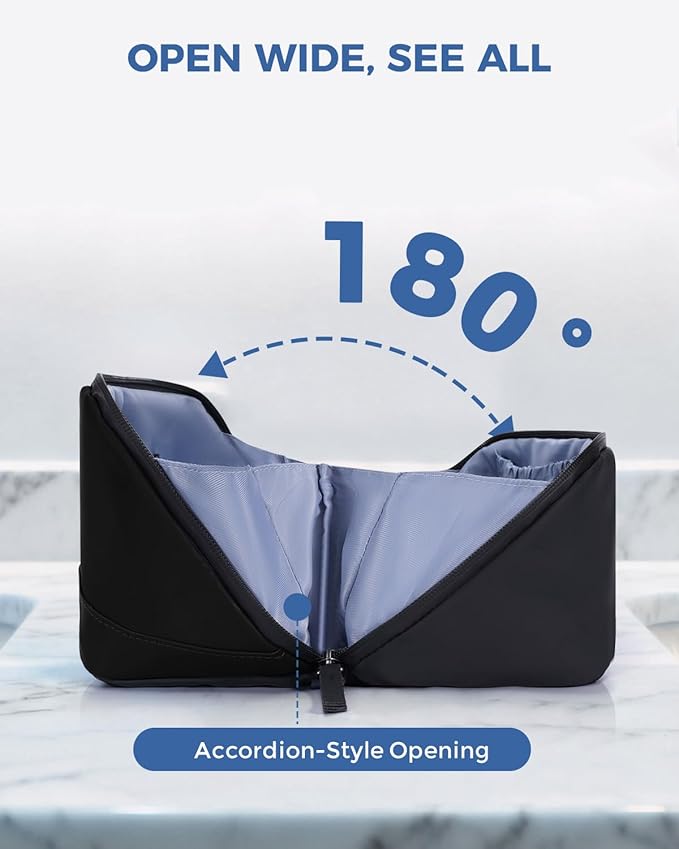 WANDF Toiletry Bag for Men, PU Leather Travel Organizer with Detachable Waterproof Hanging Pouch, Open-Flat Dopp Kit Shaving Bag with Wet Pocket for Travel Toiletries Accessories (Black)