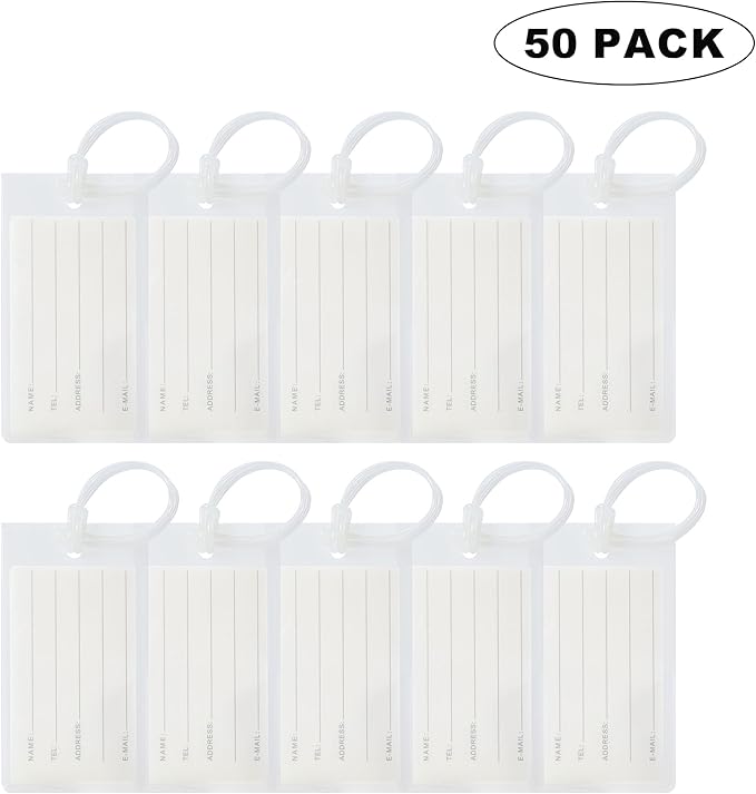 50 Pack Luggage Tags for Suitcases, Airplane Travel Essentials for Flying, International Travel Must Haves, and Luggage Accessories by Sodsay