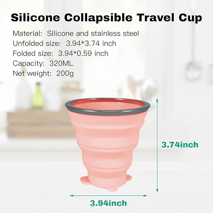 4Pack Collapsible Silicone Cup 320ml Portable Folding Travel Cup Leakproof, for Outdoor, Office, Camping 10.82oz