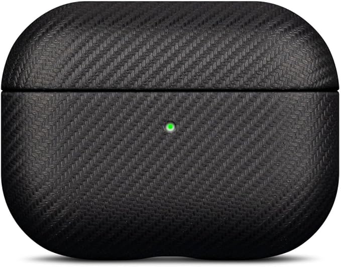 for AirPods Pro 3 Case Cover - Selected Vegan Leather, Carbon Fibre Texture, Handmade Drop Protective Hard Cover, Qi and MagSafe Charging Compatible - AirPods Pro 3rd Generation Case - Black