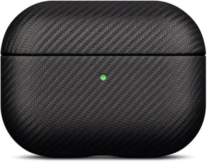 for AirPods Pro 3 Case Cover - Selected Vegan Leather, Carbon Fibre Texture, Handmade Drop Protective Hard Cover, Qi and MagSafe Charging Compatible - AirPods Pro 3rd Generation Case - Black