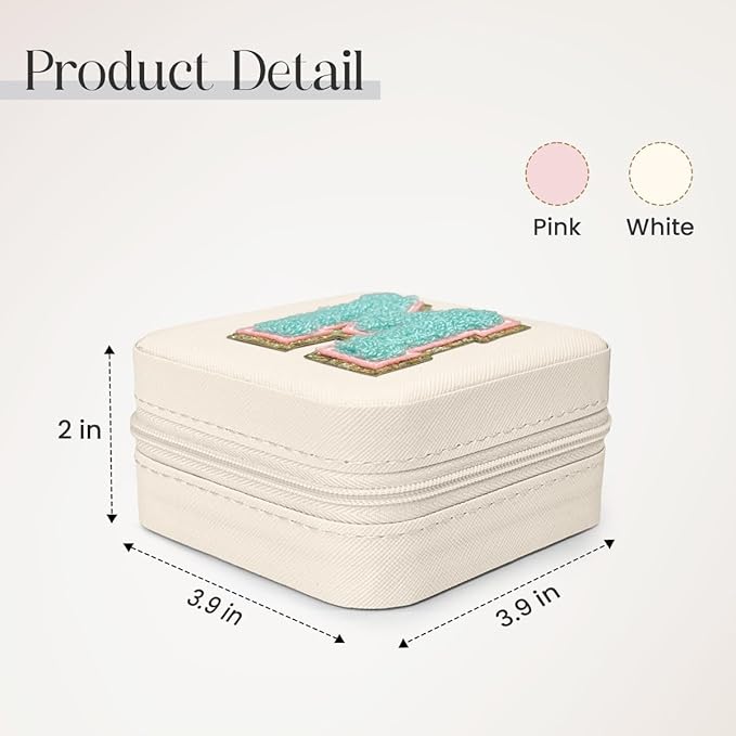 SANDJEST Personalized Jewelry Box, White Travel Jewelry Box with Initial M, Small Monogrammed Jewelry Case Organizer for Girls Women Teen Kids, Mini Travel Essentials Gifts for Birthday Christmas