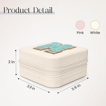 SANDJEST Personalized Jewelry Box, White Travel Jewelry Box with Initial M, Small Monogrammed Jewelry Case Organizer for Girls Women Teen Kids, Mini Travel Essentials Gifts for Birthday Christmas