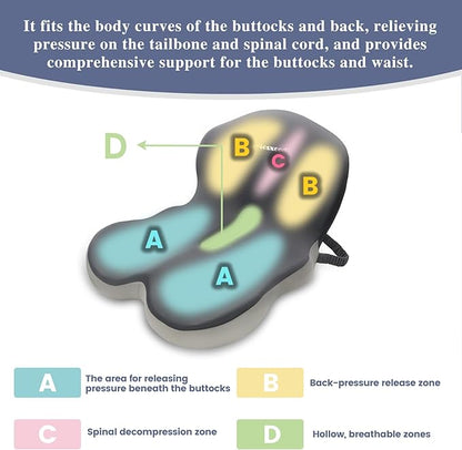 Memory Foam Seat Cushion for Sciatica & Back Pain Relief - Ergonomic Chair Pad with Adjustable Strap & Supportive Comfort Cover, Non-Slip for Car, Truck, Office Chair - Dark Gray&Light Gray