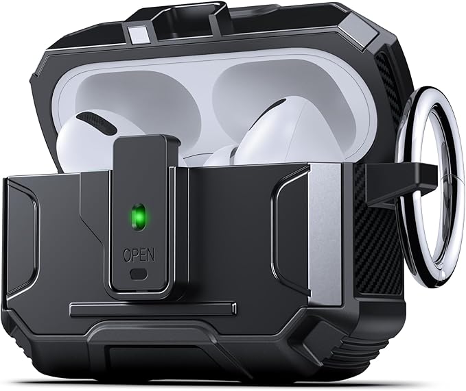 DASFOND Armor Earphone Cover Case for Airpods Pro 3, Military Grade Full Body Shockproof Protection Hard Case, Support Wireless Charging with Keychain, Magnetic Lid, Front LED Visible, Black