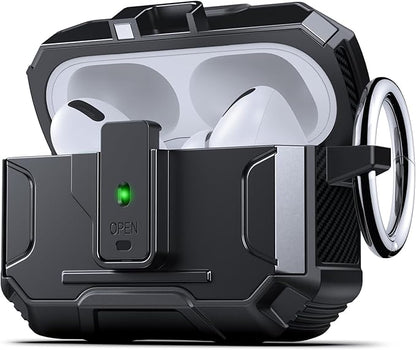 DASFOND Armor Earphone Cover Case for Airpods Pro 3, Military Grade Full Body Shockproof Protection Hard Case, Support Wireless Charging with Keychain, Magnetic Lid, Front LED Visible, Black