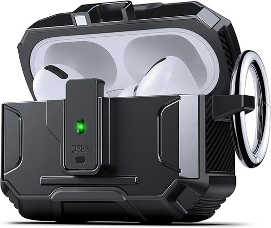 DASFOND Armor Earphone Cover Case for Airpods Pro 3, Military Grade Full Body Shockproof Protection Hard Case, Support Wireless Charging with Keychain, Magnetic Lid, Front LED Visible, Black