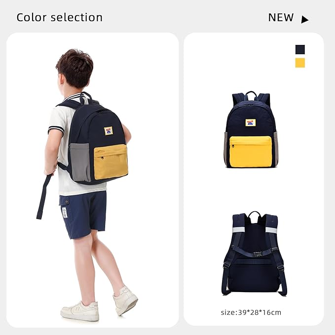 willikiva Kids Backpack for School Boys Girls Teens Toddler Backpack Waterproof Kindergarten Preschool Elementary Bookbag Children Travel Bag(Deep Blue Yellow,Medium)