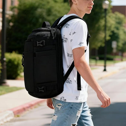 Carry On Travel Backpack with Shoe Compartment Flight Approved Laptop Backpack Expandable Work Business Backpack for Women Men Casual Daypack, Black