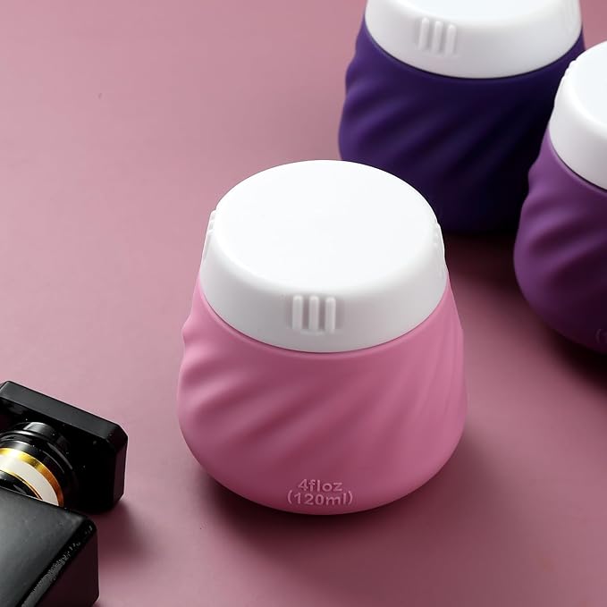 Gemice 4 OZ Travel Size Containers for Toiletries, 4-Pack Leak-Proof Silicone Slime Jars with Lids, BPA Free Small Round Cosmetic Slime Container for Lotion, Cream, Ointments, Travel Essentials