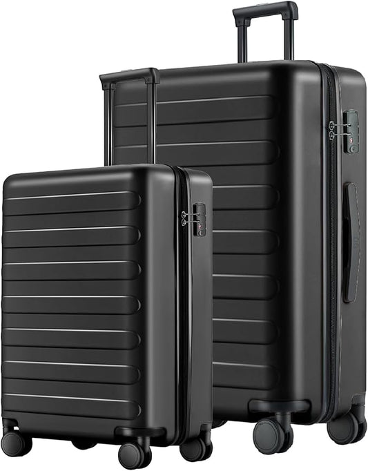 NINETYGO Luggage Sets 2 Piece, Carry On Luggage Airline Approved, Large Checked Luggage with Spinner Wheels, Lightweight, Hard Shell PC Suitcase Sets, TSA Approved, 20in/28in (Black, Rhine Basic)