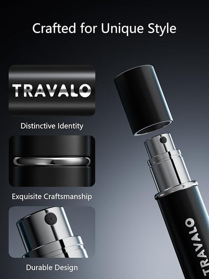 Refillable Perfume Atomizer, Bottom Filling Fragrances Perfume Bottle, Mini Cologne Dispenser, Travel sized, Portable Sprayer for Women Men, Gift (ESSENTI, BLACK)