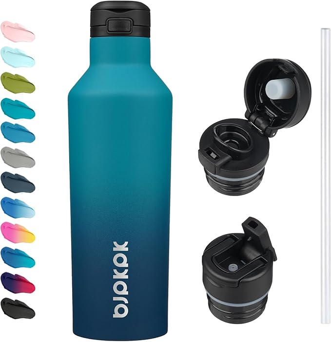 BJPKPK Insulated Water Bottle With Straw 25oz Stainless Steel Water Bottles With 2 Lids And Carry Handle Reusable Travel Metal Thermal Flask,Indigo Black