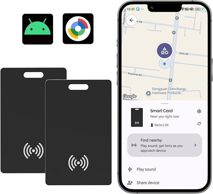 Android Wallet Tracker Card Rechargeable Air Tags-2 Pack, Works with Google Find Hub App (Only Android), Wireless Charge, IP68 Waterproof, for Keys. Luggage, Suitcase, Backpack
