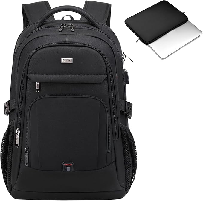 DUSLANG 17 Inch Laptop Backpack for Travel Water Resistant College Backpack for Men Women Laptop Bag with USB Charging Port Clear Cosmetic Bag,Black