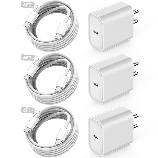 Fast USB C Charger Block,3Pack Long 6FT USBC to USBC Cable iPad Cord 20W iPhone 17 Pro Max Charger Travel Plug Fast Charging for iPhone 17/17 Air/17 Pro/16/16e/16 Pro/16Plus/15/15Pro/Pro Max/Plus,iPad