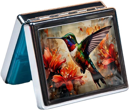 7 Days Chromed Shiny Silver Pill Organizer with Mirror Inside Has 8 Separate Compartments Rectangle,Versatile Storage for Medication - Ideal Travel Accessory (The Bird)