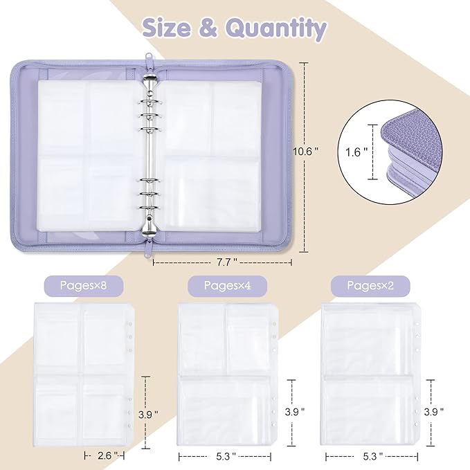 Jewelry Travel Organizer Case, PU Leather Portable Jewelry Storage Book with Transparent Pockets Zipper Bag for Necklaces, Earrings, Bracelets(48 Grids+48 Thicken PVC Bags), Lilac Purple