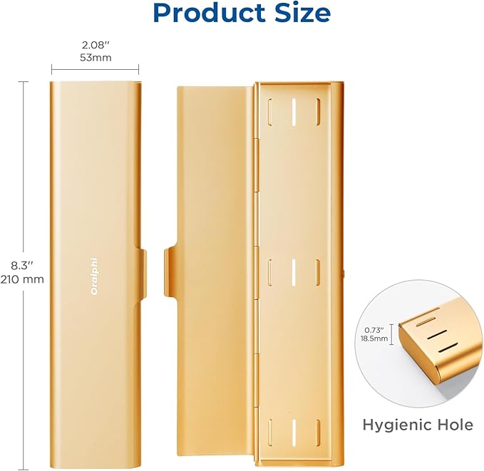 Wider Aluminum Toothbrush Travel Case, Portable Travel Toothbrush Holder, Durable Manual Toothbrush Box Container for Traveling, Bathroom, Camping, Business Trip, Gold