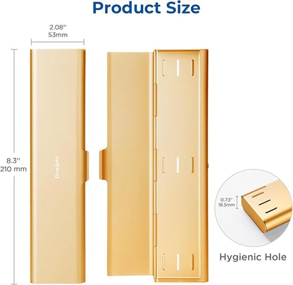 Wider Aluminum Toothbrush Travel Case, Portable Travel Toothbrush Holder, Durable Manual Toothbrush Box Container for Traveling, Bathroom, Camping, Business Trip, Gold