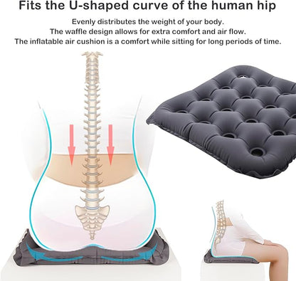 Inflatable Seat Cushion, Portable Air Seat Chair Cushions for Pressure Relief Breathable Waffle Square Seat Pad for Home Car Wheelchairs Office Chairs and Airplanes (2PCS)