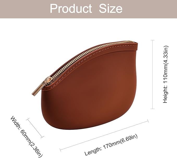 Small Silicone Makeup Bag Premium Purse Bag Multifunctional Essential Bag Zipper Pouch Water and Heat Resistant (Brown)