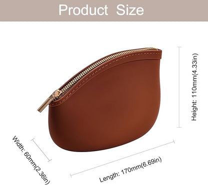 Small Silicone Makeup Bag Premium Purse Bag Multifunctional Essential Bag Zipper Pouch Water and Heat Resistant (Brown)