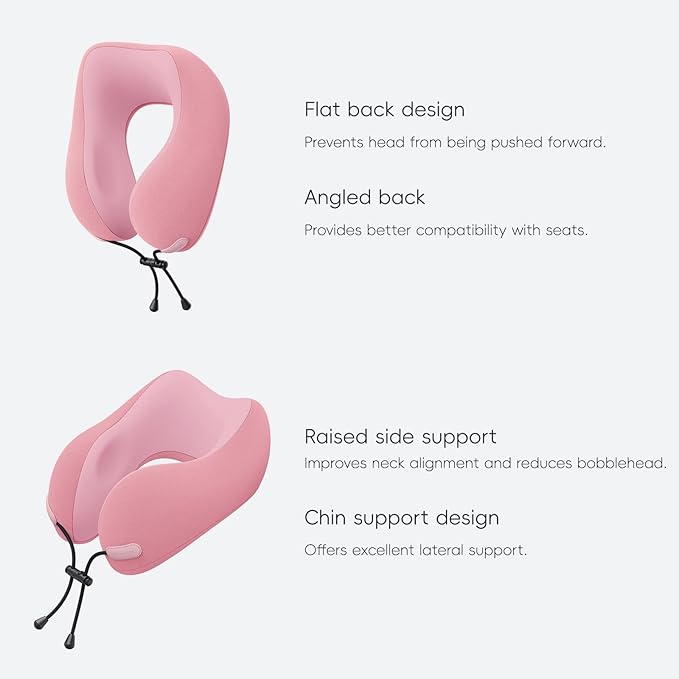 Neck Pillow and Blanket Set for Travel Memory Foam Design Models Pillows with Eye Mask and 50% More Storage Bag Traveling Essentials Plane Car Flight Rest Sleeping Use Adult, Pink