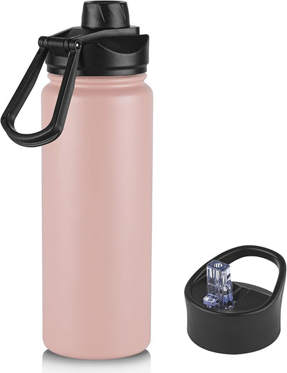 VEGOND 32 oz Insulated Water Bottle Stainless Steel Metal Water Bottles with Leak Proof Straw Lid & Spout Lid, Wide Mouth Double Walled Vacuum Travel Sports Bottle, Pink