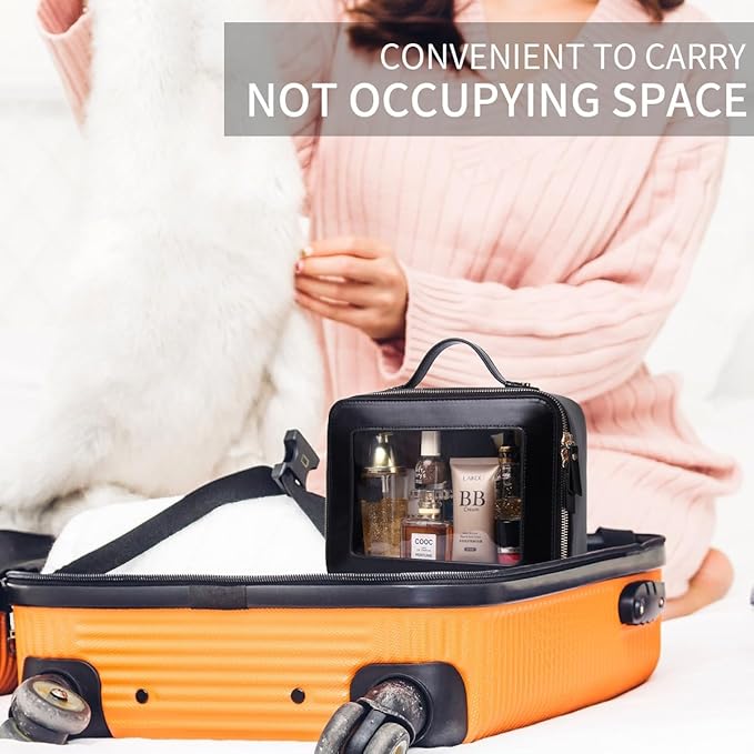 Pinkmik Clear Makeup Bag for Women Waterproof Travel Cosmetics and Toiletries Case Portable Makeup Oaganizer Bag Clear Car Bag with Zipper (Black, M+L-1)