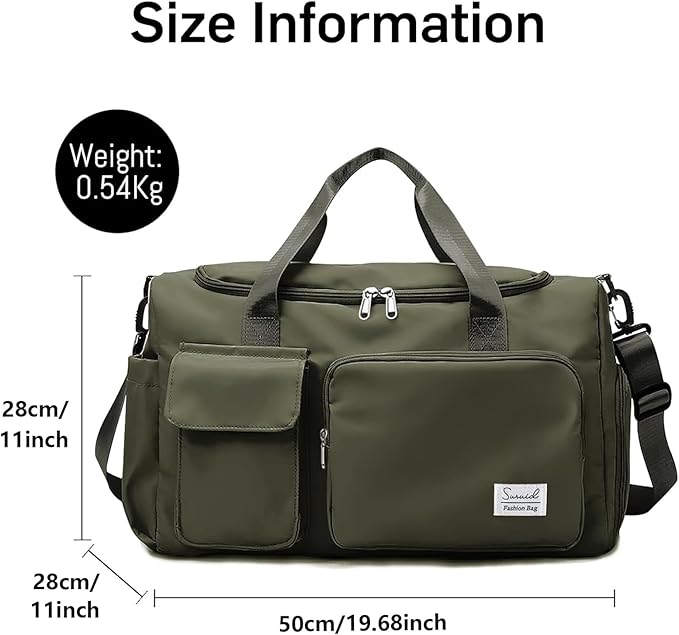 Travel Duffel Bag with Shoes Compartment Sports Gym Bag with Dry Wet Separated Pocket for Men and Women, Overnight Bag Weekender Bag Training Handbag Yoga Bag - Olive Green