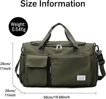 Travel Duffel Bag with Shoes Compartment Sports Gym Bag with Dry Wet Separated Pocket for Men and Women, Overnight Bag Weekender Bag Training Handbag Yoga Bag - Olive Green