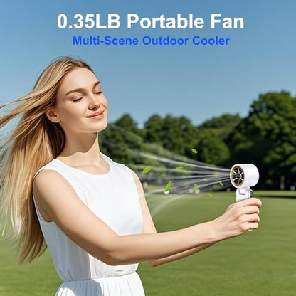 CAZOKASI Rechargeable Strong Wind Handheld Fan With Ambient Lighting 4 IN1 5000mAh Upto 22H For Desktop Waist Clip Neck (StrongWind/White)