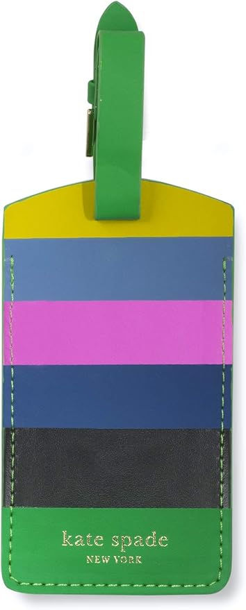 Kate Spade New York Vegan Leather Luggage Tag for Women, Durable Suitcase ID Tag, Enchanted Stripe