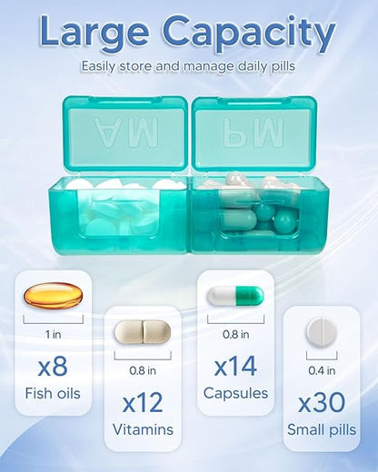 Monthly Pill Organizer 2 Times a Day, FRIWOLE Medicine Box with Portable Weekly Pill Bag, Keychain Pill Case, Pill Cutter and 2 Sticker (Black, 2 Times a Day)