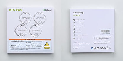 ATUVOS Air Tracker Tags-4 Pack, Bluetooth Luggage Tracker Works with Apple Find My APP (iOS Only, Not for Android), Keys Finder and Item Locator for Luggage, Backpack, Suitcases, Replaceable Battery