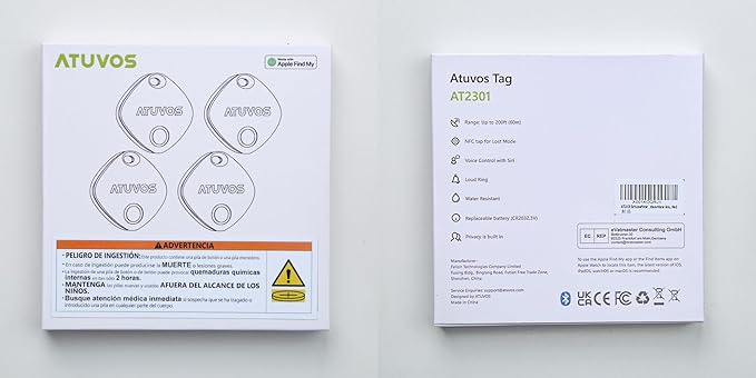 ATUVOS Air Tracker Tags-3 Pack, Bluetooth Luggage Tracker Works with Apple Find My APP (iOS Only, Not for Android), Keys Finder and Item Locator for Luggage, Backpack, Suitcases, Replaceable Battery