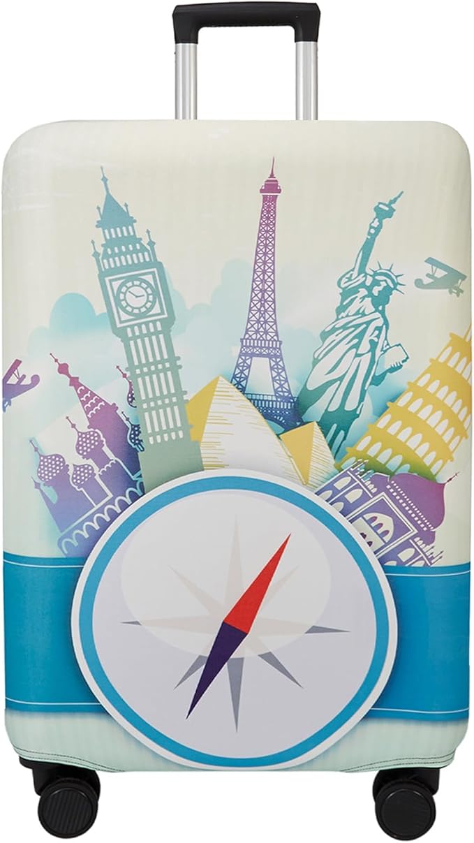WUJIAONIAO Travel Luggage Cover Baggage Suitcase Cover Protector Skins 18-32 Inch (compass, L (for 25-28 inch luggage))