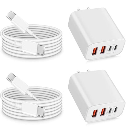 USB Type C Charger for iPhone 17 16 Pro,40W Multiport Type C Charger Fast Charging,2Pack 4Port USB C Wall Charger 10FT USBC Chargers Cord for iPhone 17/17 Pro/17 Air/16 ProMax/16e/15/15 ProMax/15 Plus