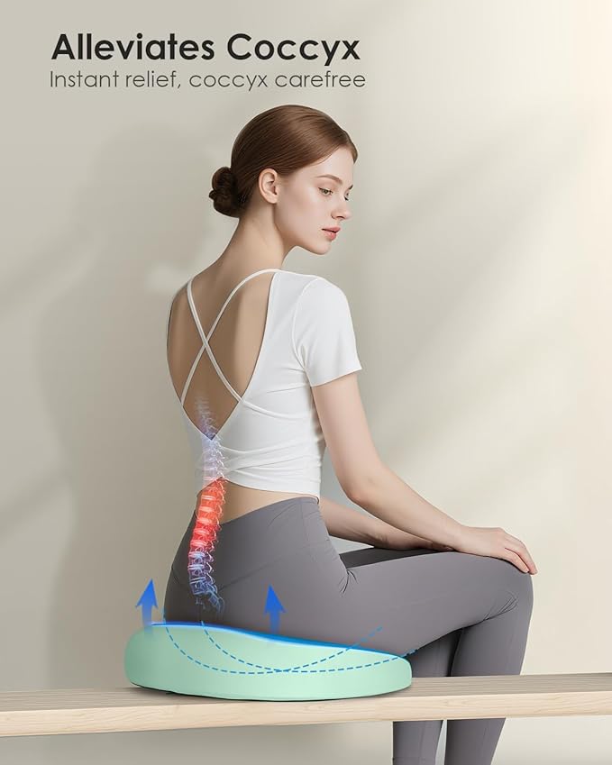 FLORICH Seat Cushion, Memory Foam Cushion for Office Chair, Ergonomic Office Seat Chair Cushion for Relieving Sciatica, Soft & Breathable Car Seat Cushion - Green