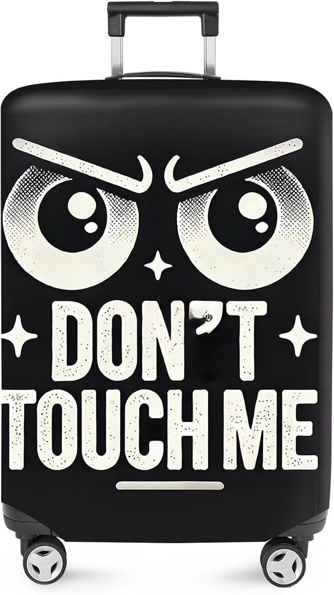 ANNA QUEEN Funny “Don’t Touch Me” Luggage Cover, Bold Black Suitcase Protector with Angry Eyes Design, Stretchable, Washable Travel Cover for 28-30 Inch Luggage