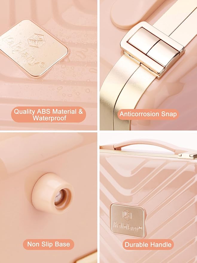 Kalolary Travel Makeup Train Cases with Lighted Mirror 3 Color Setting, Makeup Bag Cosmetic Case Organizer Adjustable Brightness Portable Makeup Storage Box For Makeup Brushes Accessories Tools,Pink